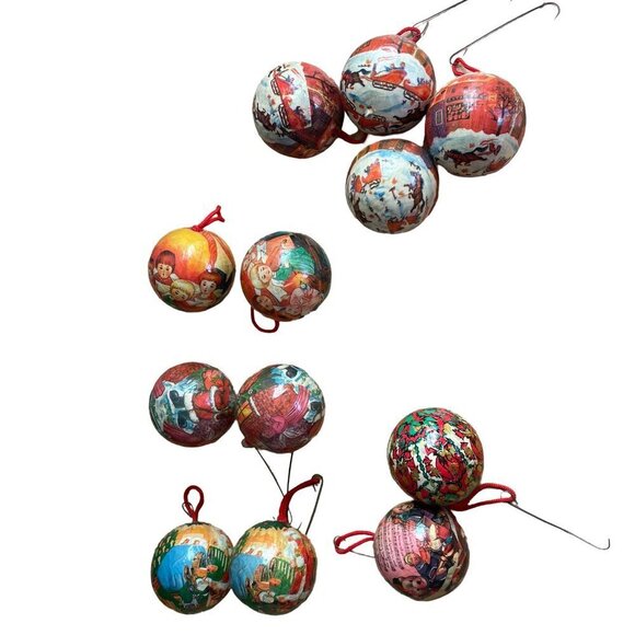 Vintage Christmas Decoupage Papier Mache Ornaments Music Santa Sled, 2.25 Inches - Picture 4 of 15